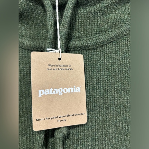 Patagonia Men's Large Recycled Wool-Blend Sweater Hoody Hoodie Grey Green NWT - Picture 5 of 9